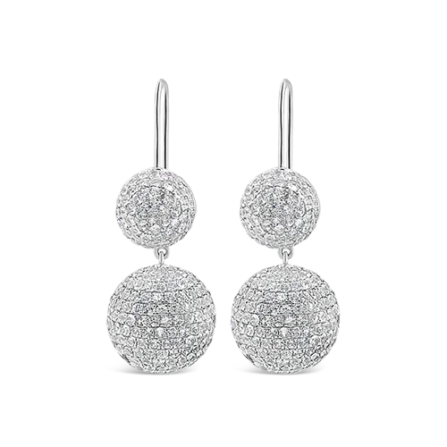 pearl drop earrings for women -White Sapphire Double Ball Earrings