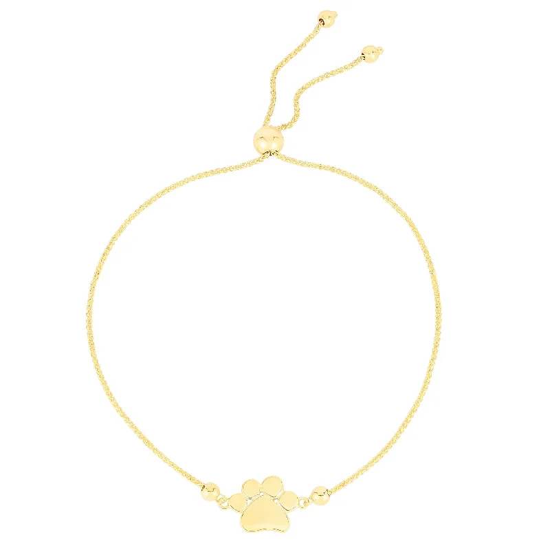 Ladies exclusive craft bracelets -14K Gold Paw Print Adjustable Bolo Bracelet