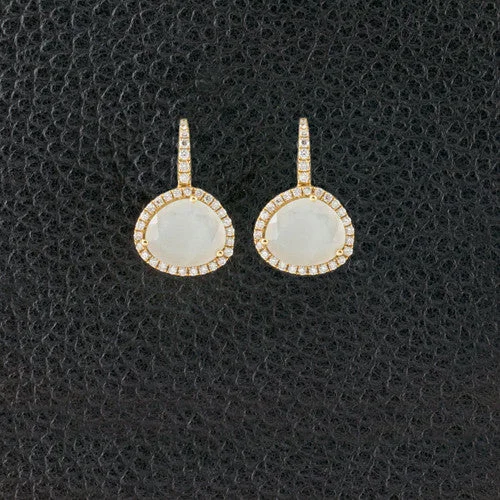 woven pattern earrings for women -White Quartz & Diamond Dangle Earrings