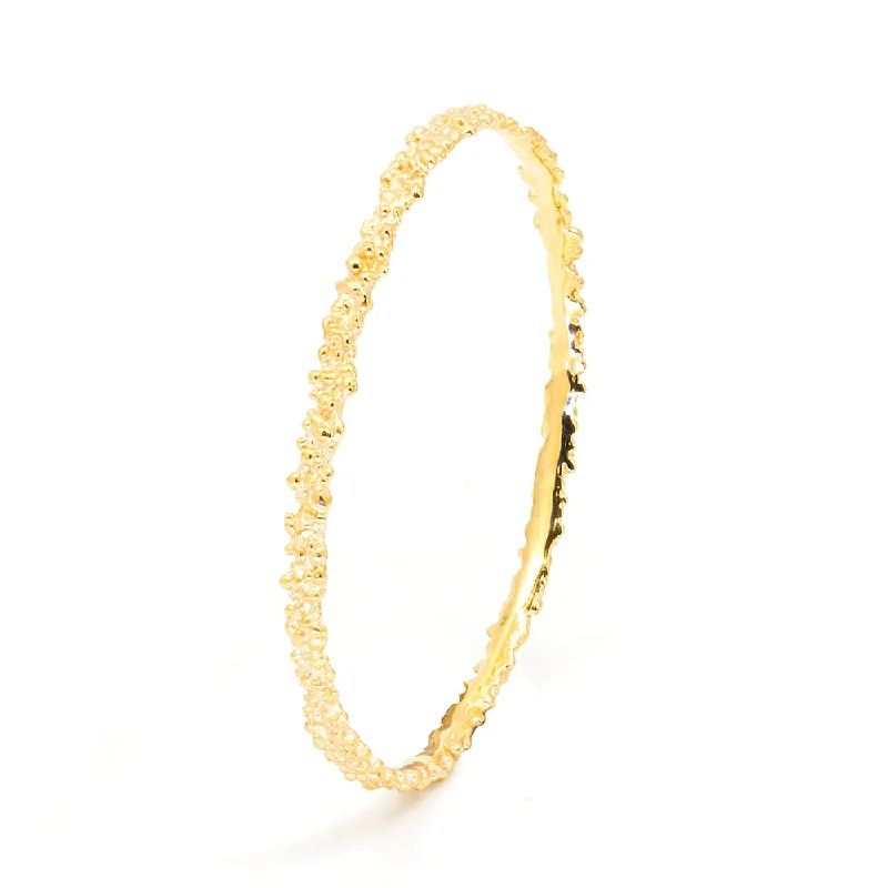 Ladies clear glass bracelets -Bulging Textured Gold Bangle