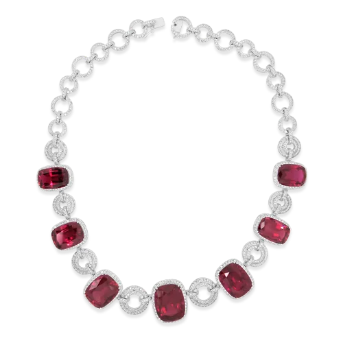 Ladies rich platinum necklaces -Rubellite & Diamond Necklace