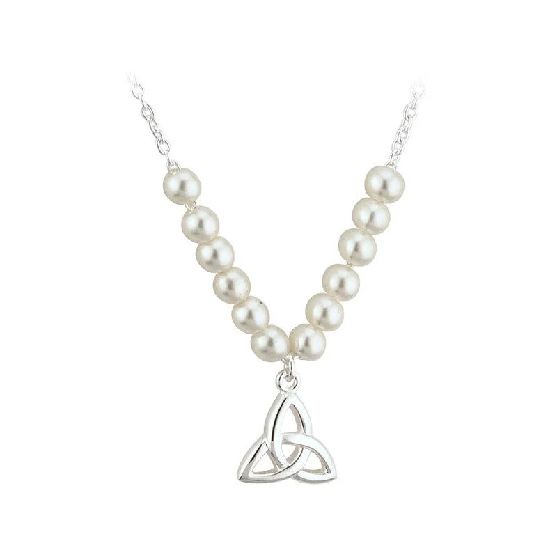 Ladies thin titanium necklaces -Communion Pearl Trinity Necklace