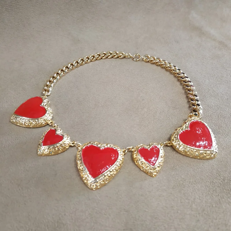 Ladies festive dazzle necklaces -Red heart enamel fun vintage  necklace