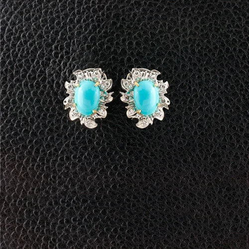 ladies gold earrings bird motifs -Turquoise & Diamond Estate Earrings