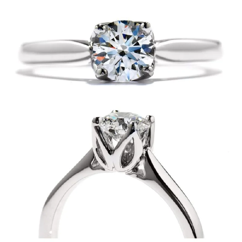 ladies birthstone rings family themes -18ct white gold Simply Bridal Leaf solitaire diamond ring