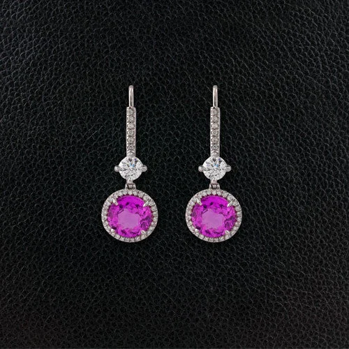 feather design earrings for women -Pink Sapphire & Diamond Dangle Earrings