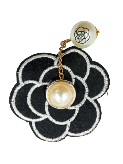 vintage engraved brooch for women -Black Camellia Flower Brooch