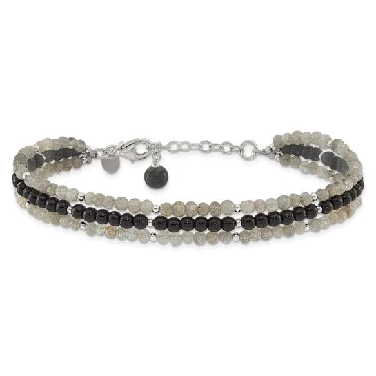 Ladies line charm bracelets -Sterling Silver Agate, Labradorite and Quartz Bracelet