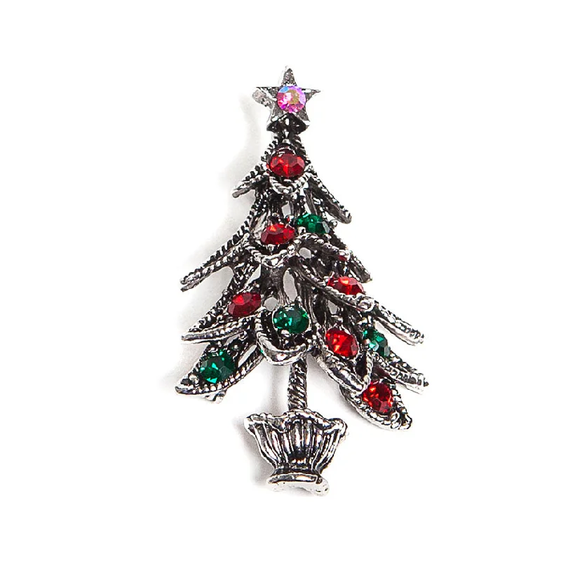 layered gem brooch for women -Sparkly Festive Christmas Tree Brooch