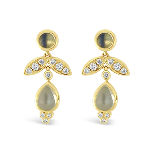 gold spiral earrings for women -Moonstone & Diamond Temple St. Clair Estate Earrings