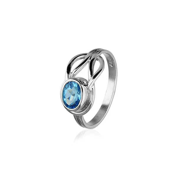 wave pattern rings for women -Celtic Silver Ring CR50 Blue Topaz