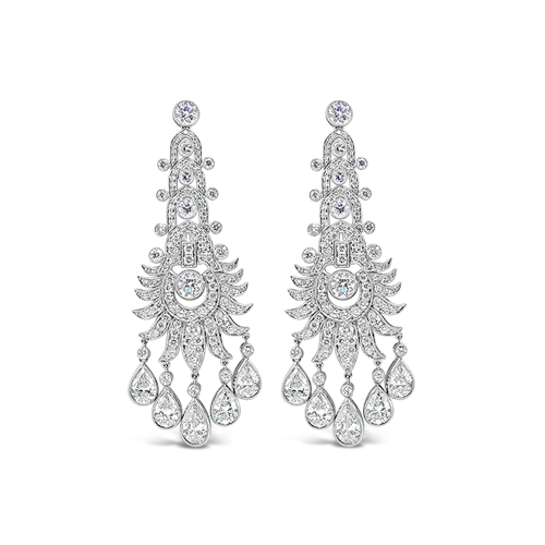 ladies earrings diamond cut edges -Diamond Chandelier Earrings