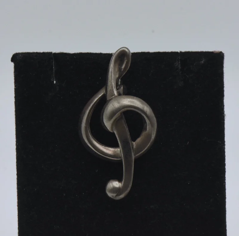 ladies gold brooch bee motifs -Vintage Sterling Silver Treble Clef Brooch