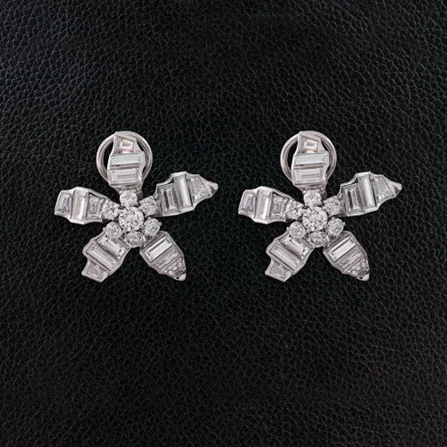 rose gold cross earrings for women -Diamond Flower Estate Earrings