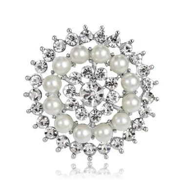 oxidized finish brooch for women -Silver/Gold Flower Pearl Rhinestone Brooch BR-940