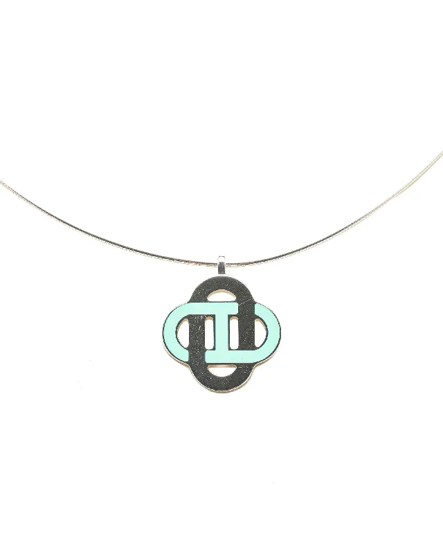 Ladies nostalgic etched necklaces -Sterling Silver Necklace with Enamel Pendant and Lobster Clasp