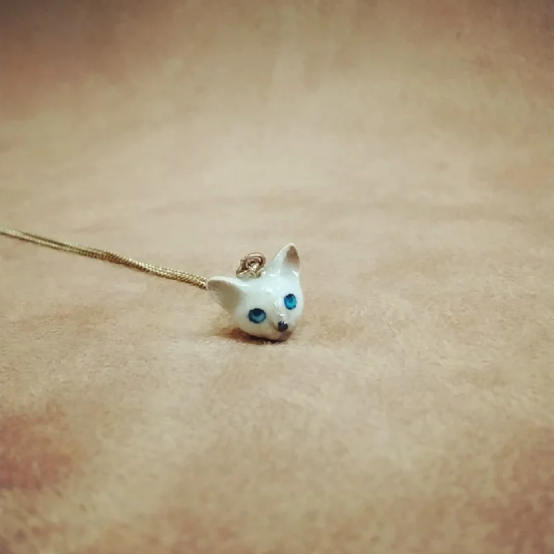 Kitten Head necklace by And Mary in porcelaine