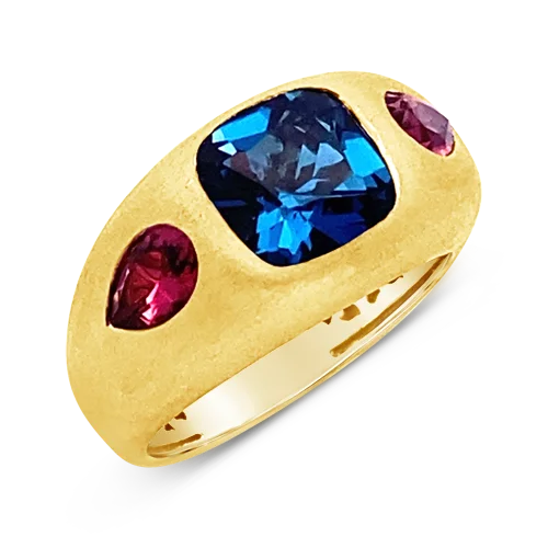 gold moon design rings for women -Blue Topaz & Pink Tourmaline Ring