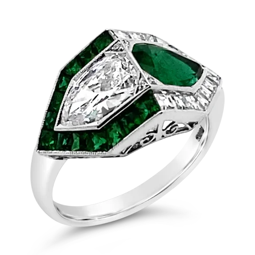 ladies rings chevron patterns -Emerald & Diamond Ring