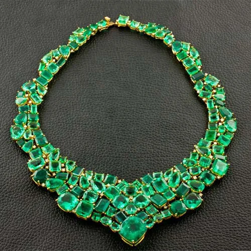 Ladies bright white gold necklaces -Multi-Emerald Bib Necklace