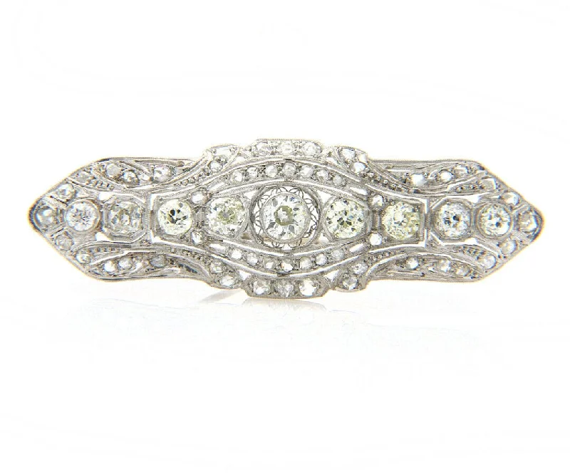 chain fringe brooch for women -Vintage 4.72ctw European and Rose Diamond Art Deco Brooch in Platinum