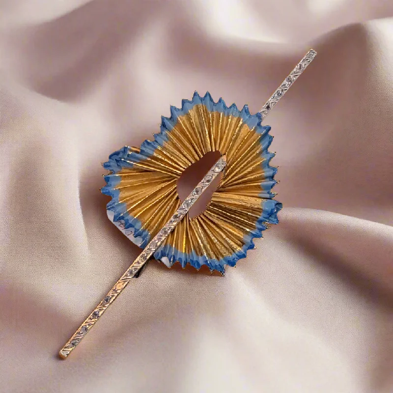 brushed silver brooch for women -Brooch in 18k gold, white and yellow gold decorated with diamonds, pencil sharpener design brooch