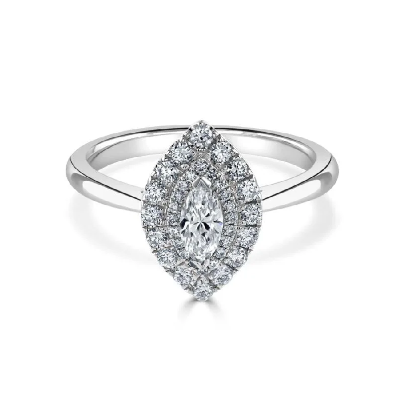 ladies eternity rings with diamonds -Platinum Marquise Shaped Diamond Double Halo Cluster Ring