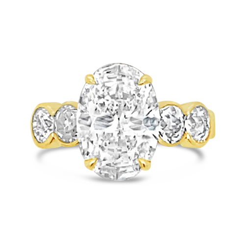 gold leaf design rings for women -Oval Diamond Engagement Ring with Side Diamonds