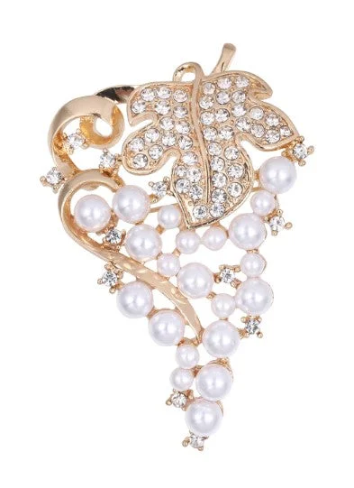 elegant floral brooch for women gifts -Brooch Clear Rhinestone Pearls Crystal BR-029