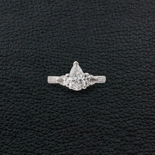 silver rings for women floral motifs -Pear shaped Diamond Engagement Ring