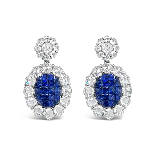 floral drop earrings for women -Sapphire & Diamond Earrings