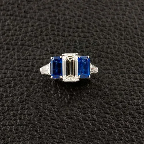 layered rings for women trendy -Sapphire & Diamond Engagement Ring