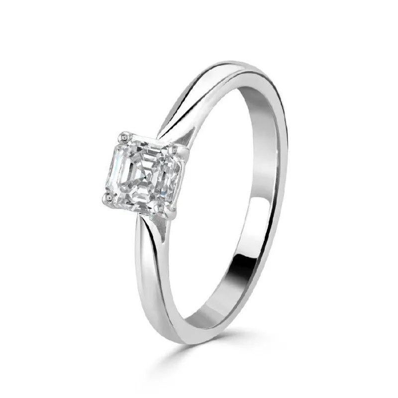 delicate rings for women small fingers -Platinum solitiare asscher cut diamond ring