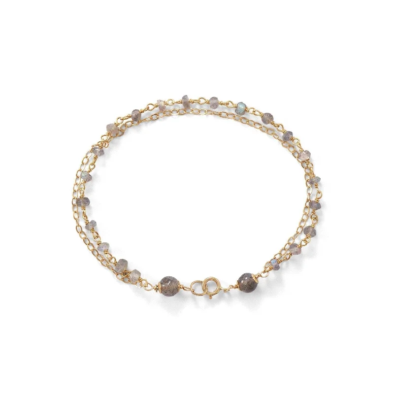 Ladies regal gold bracelets -14k Yellow Gold over Sterling Silver Double Strand Labradorite Bead Bracelet