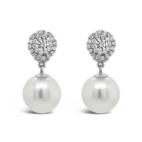 ripple texture earrings for women -South Sea Pearl & Diamond Earrings