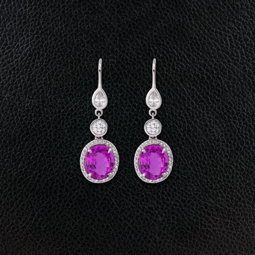 ladies tassel earrings party style -Pink Sapphire & Diamond Dangle Earrings