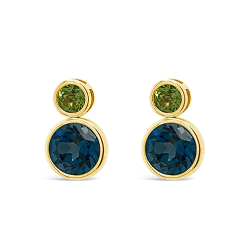 chain detail earrings for women -Blue Topaz & Peridot Earrings