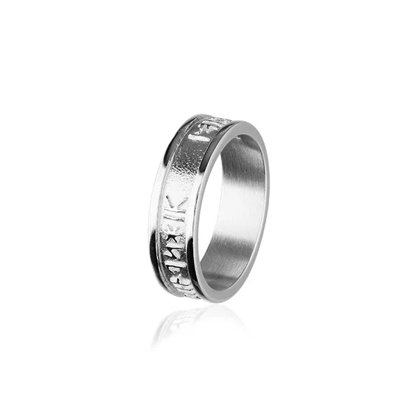 adjustable ladies rings with bands -Runic Silver Ring R237