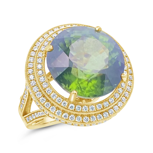 ladies rose gold rings dots -Peridot & Diamond Ring