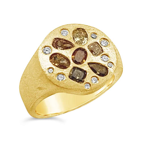 ladies yellow gold rings dots -Fancy Color & White Diamond Ring