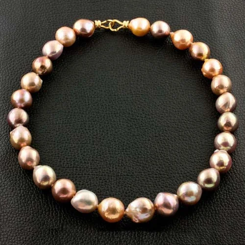 Ladies smooth ceramic necklaces -Pinkish Peach Tone Cultured Baroque Pearl Necklace