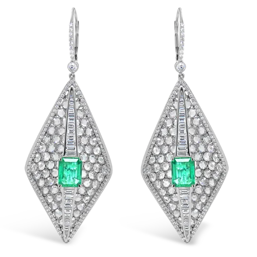 minimalist ring earrings for women -Emerald & Diamond Dangle Earrings