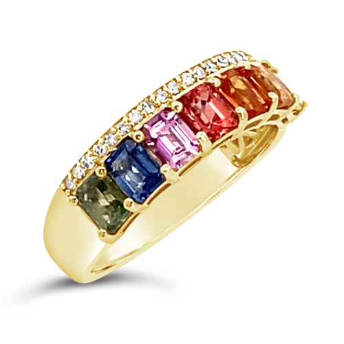 dainty silver rings for women -Rainbow Sapphire & Diamond Ring