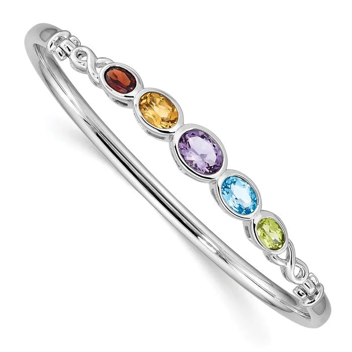 Ladies stretchable shine bracelets -Sterling Silver Peridot Blue Topaz Amethyst Citrine & Garnet Rainbow Bangle Bracelet