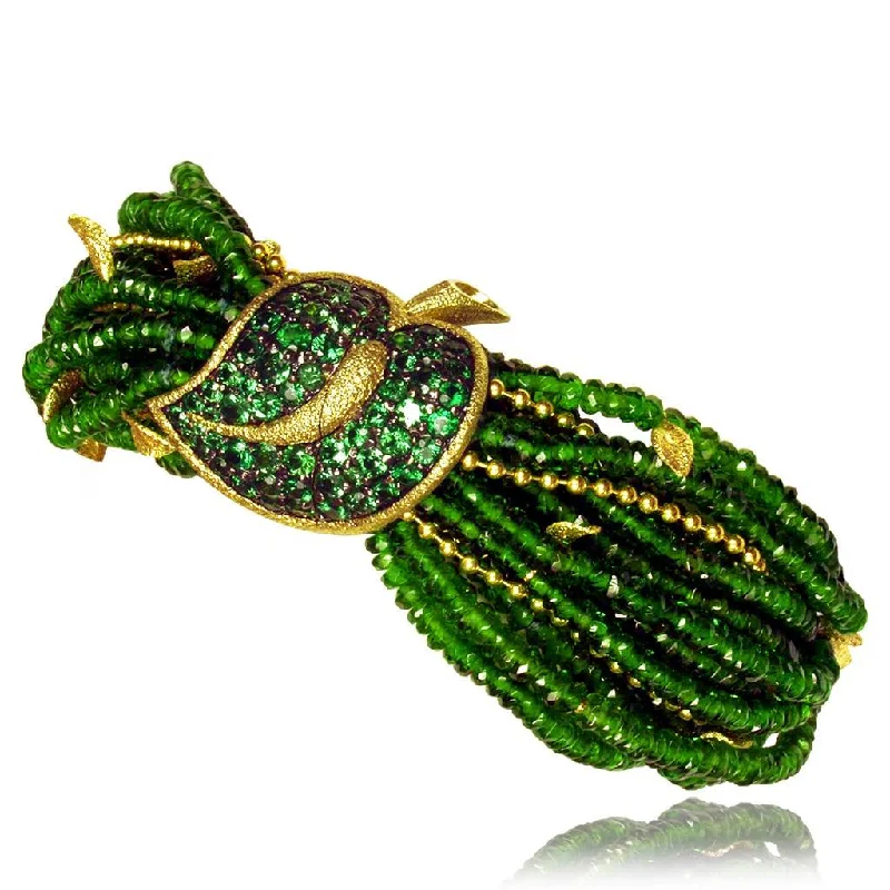 Ladies relic charm bracelets -Gold Sunflower Leaf Bracelet with Chrome Diopside