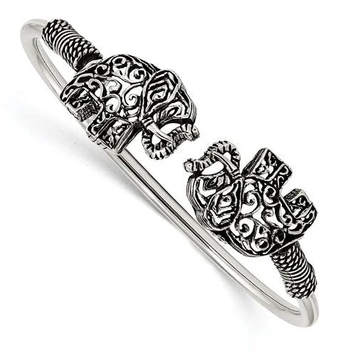 Ladies love heart bracelets -Sterling Silver Antiqued Filigree Elephant Flexible Bangle Bracelet