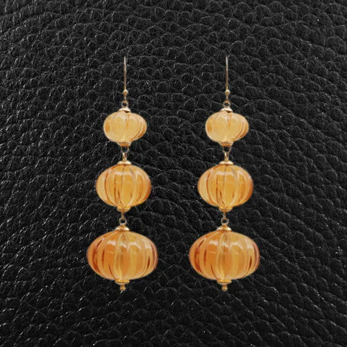 ladies leather earrings with accents -Carved Citrine Dangle Earrings