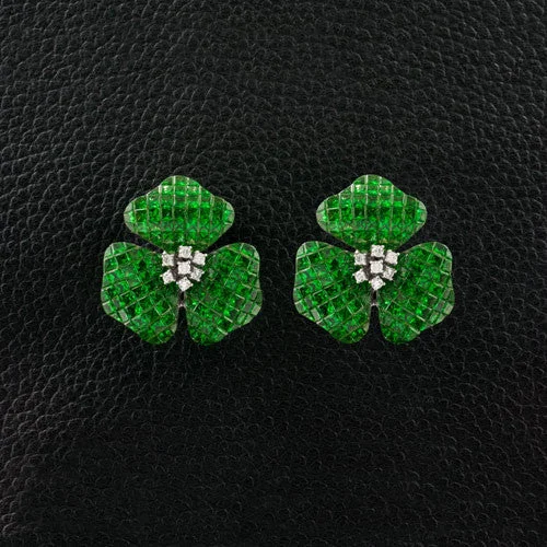 ladies hammered gold earrings -Tsavorite & Diamond Flower Earrings