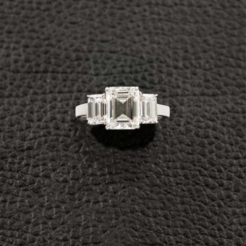 modern rings for women sleek style -Triple Emerald cut Diamond Ring