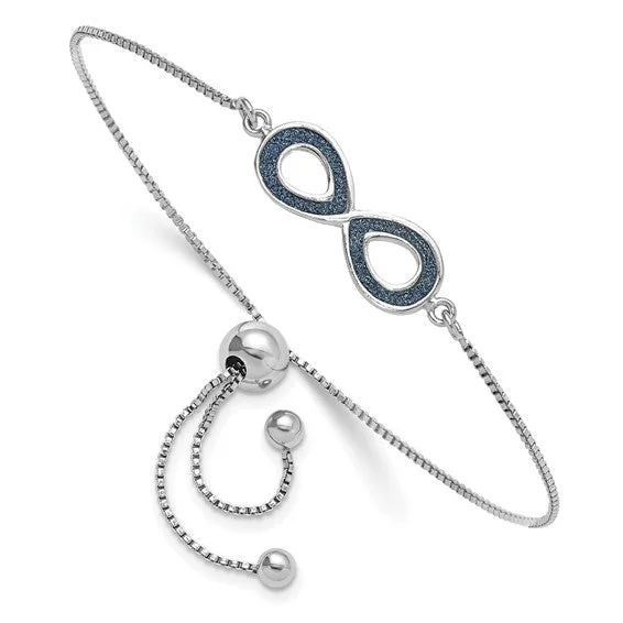 Ladies night star bracelets -Sterling Silver Glitter Infused Infinity Adjustable Bolo Bracelet